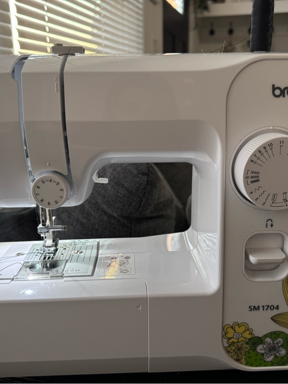 Brother White Sewing Machine with Yellow and Green Floral Detail